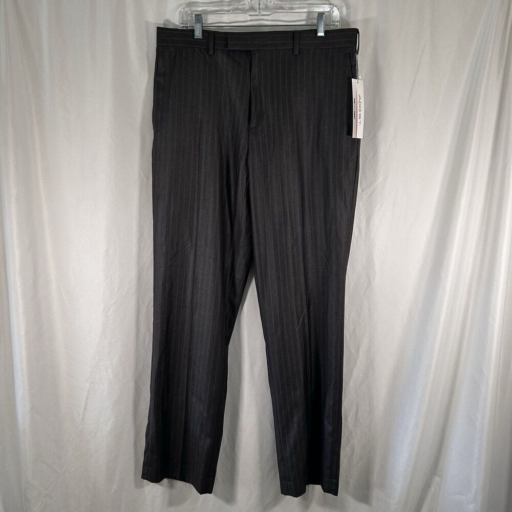 New Axist City Pant Men's 34x32 Grey Striped Flat Front Office Work